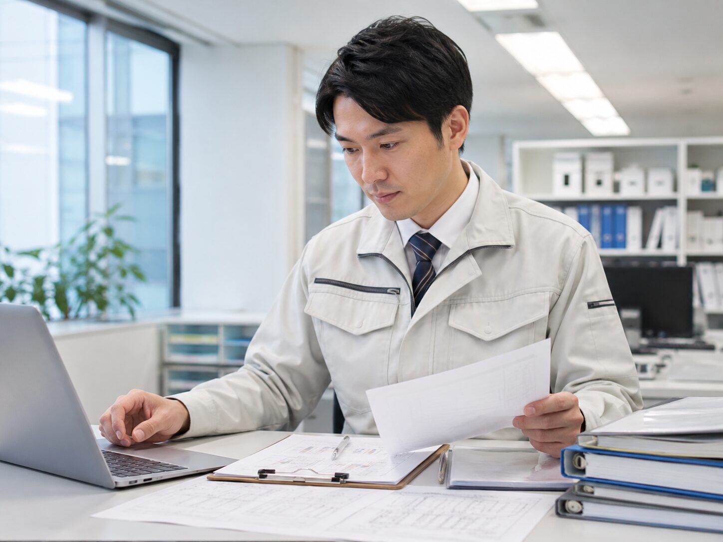 設備点検記録と保守計画を管理するスタッフ