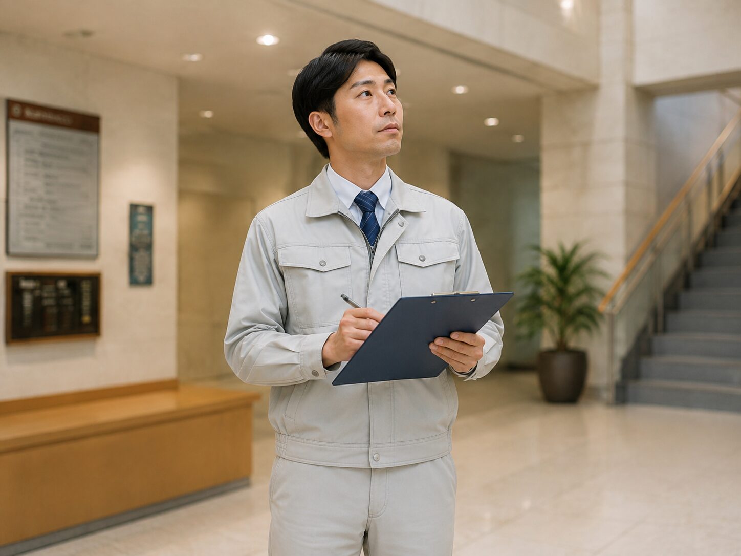 施設内を巡回して管理状態を確認するスタッフ